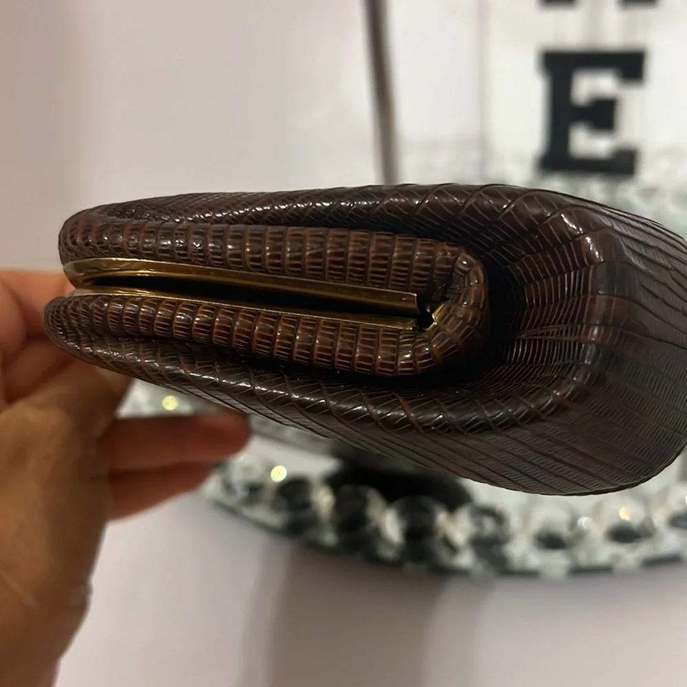 ESCORT vintage black lizard skin  kiss luck clutch purse